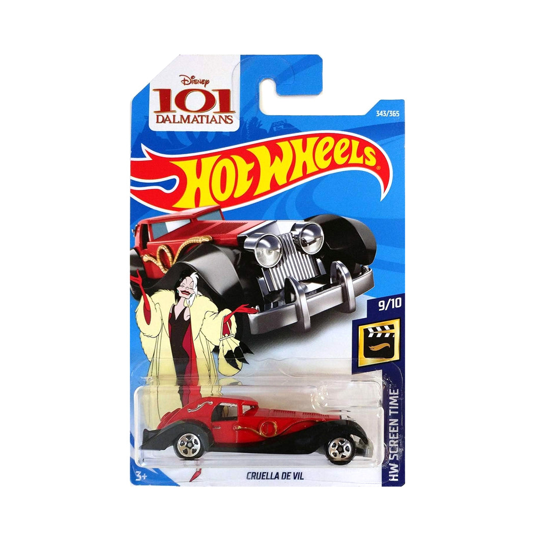 Hot Wheels 2019: 101 Dalmatians Cruella DE Vil- HW Screen Time 9/10 Long Card 343/365