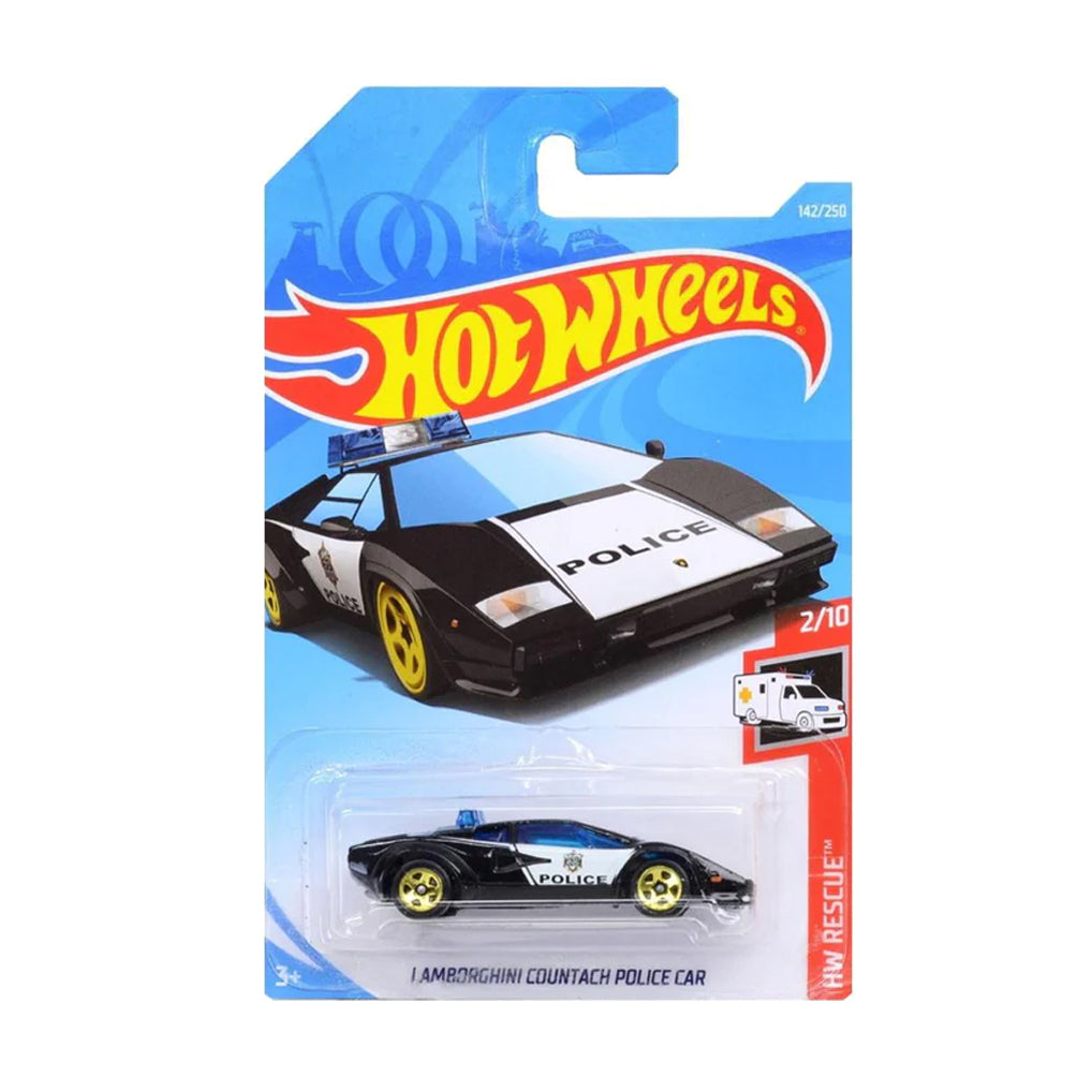 Hot Wheels 2019: Lamborghini Countach Police Car - HW Rescue 2/10 Long Card 142/250