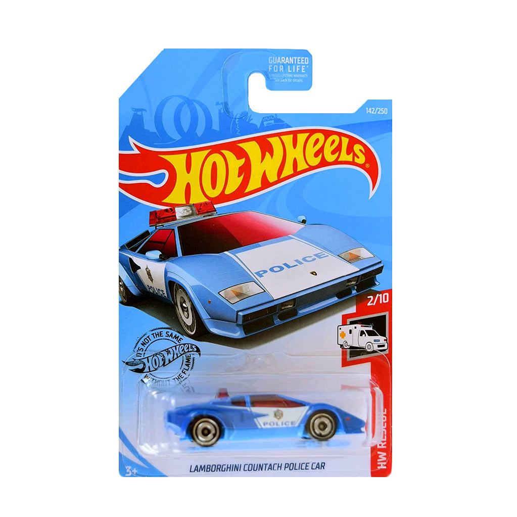 Hot Wheels 2019: Lamborghini Countach Police Car - HW Rescue 2/10 Long Card 142/250