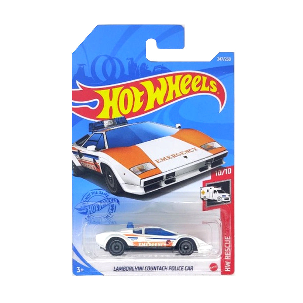 Hot Wheels 2021: Lamborghini Countach Police Car - HW Rescue 10/10 Long Card 247/250