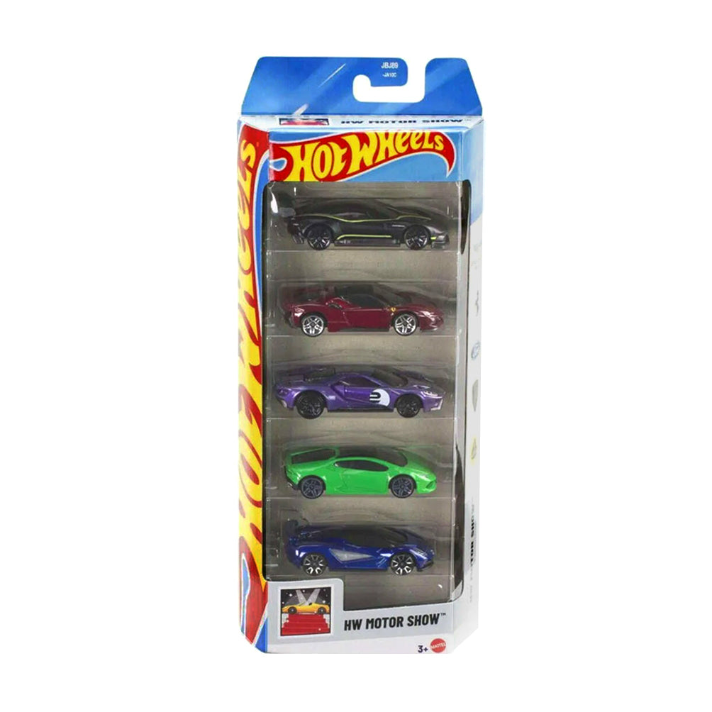 Hot Wheels 5-pack: Motor Show (2025) - Aston Martin Valhalla, Ferrari SF90 Stradale, '17 Ford GT, Lamborghini Huracan LP-610-4, Lotus Evija